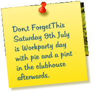Don,t ForgetThis Saturday 9th July  is Workparty day with pie and a pint in the clubhouse afterwards.